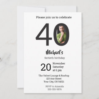 Modern Minimalist Photo 40th Birthday Invitation Einladung