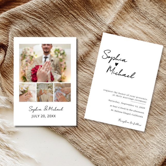 Modern Minimalist Photo Collage Wedding Invitation (Créateur téléchargé)