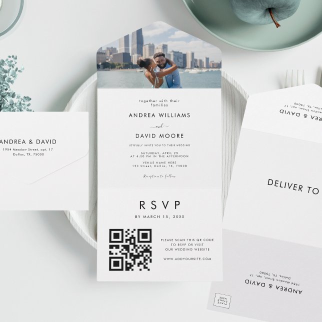 Modern & Minimalist Photo QR Code RSVP Wedding All In One Einladung (Von Creator hochgeladen)