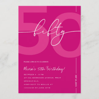 Modern Minimalist Pink 50th Birthday Party Einladung