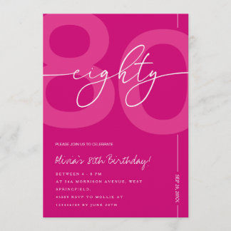 Modern Minimalist Pink 80th Birthday Party Einladung