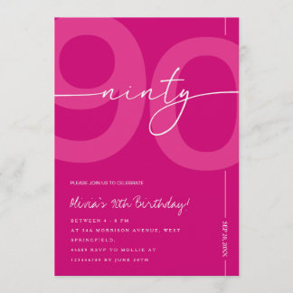 Modern Minimalist Pink 90th Birthday Party Einladung