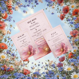 Modern Minimalist Pink and Gold Wedding Invitation Einladung