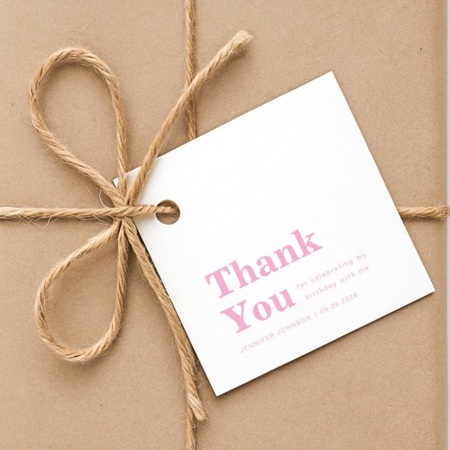 Modern Minimalist Pink Birthday  Geschenkanhänger (Modern Minimalist Pink Birthday Favor Tags)