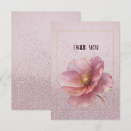 Modern Minimalist Pink Gold Poppy Wedding Dankeskarte