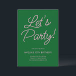 Modern Minimalist Pink Green Birthday Party Chic Einladung<br><div class="desc">This birthday party invitation features playful pink script lettering on a rich green background for a bold yet elegant look. The flowing typography feels celebratory while staying clean and modern. A versatile design that works beautifully for milestone birthdays,  cocktail parties,  or festive gatherings.</div>