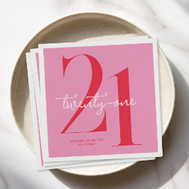 Modern Minimalist Pink Red 21st Birthday Serviette