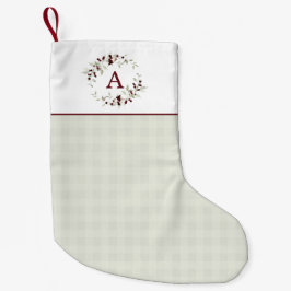 Modern Minimalist Plaid Holly Wreath Monogram Kleiner Weihnachtsstrumpf