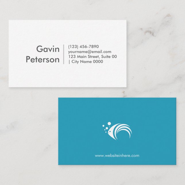 Modern Minimalist Professional White Teal Fish  Visitenkarte (Vorne/Hinten)