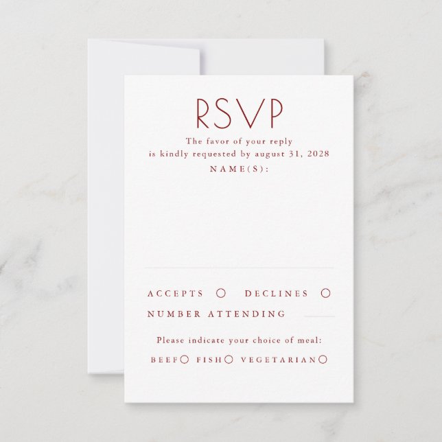 Modern Minimalist Red and White Wedding RSVP Karte (Vorderseite)