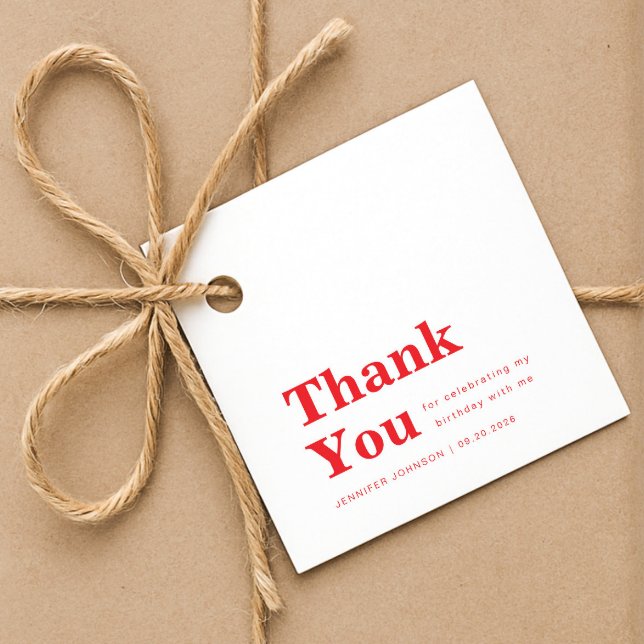 Modern Minimalist Red Birthday  Geschenkanhänger (Modern Minimalist Red Birthday Favor Tags)