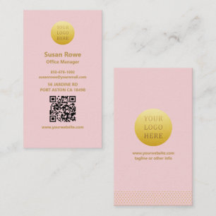 Modern minimalist rosafarben und goldener QR-Code Visitenkarte
