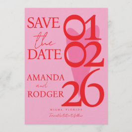 Modern minimalist rot rosa Herz Save-the-Date-Kart Einladung