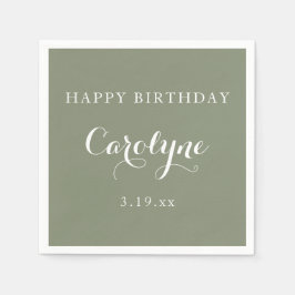 Modern Minimalist Sage Green Birthday  Serviette