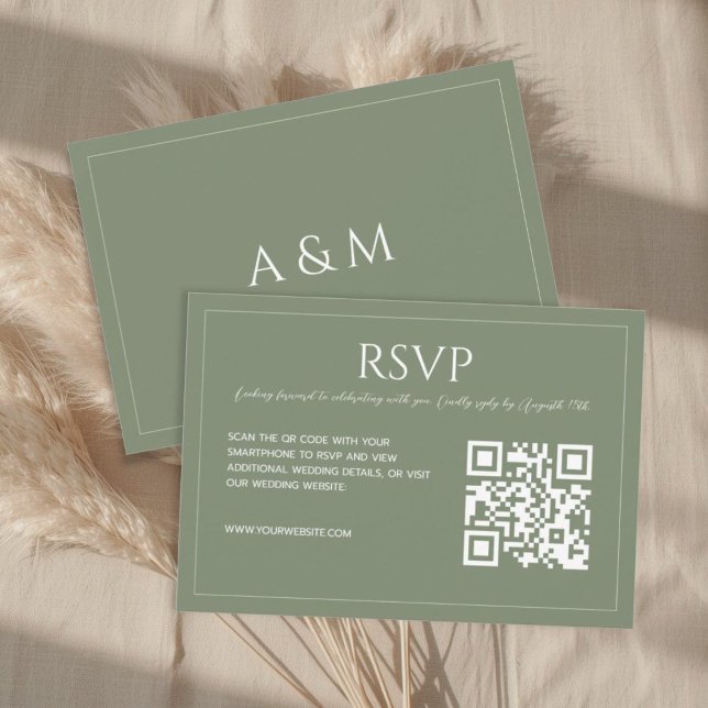Modern minimalist sage green QR code wedding  RSVP Karte (Von Creator hochgeladen)