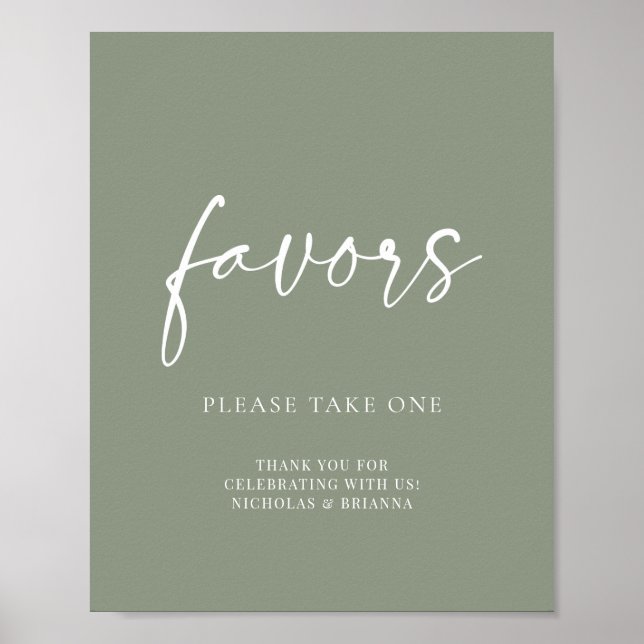 Modern Minimalist Sage Green Wedding Favors Poster (Vorne)