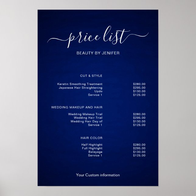 Modern Minimalist Salon Price List Sign for Beauty Poster (Vorne)