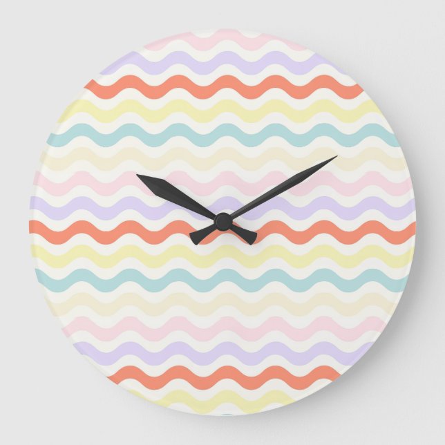 Modern Minimalist Scalloped Pastel Waves Linear Große Wanduhr (Vorderseite)