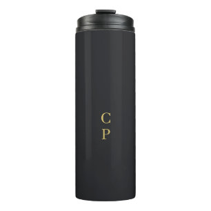 Modern minimalist schwarz & gold farbmonogramm thermosbecher