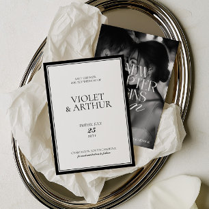 Modern minimalist Schwarz-Weiß-Foto Save The Date 