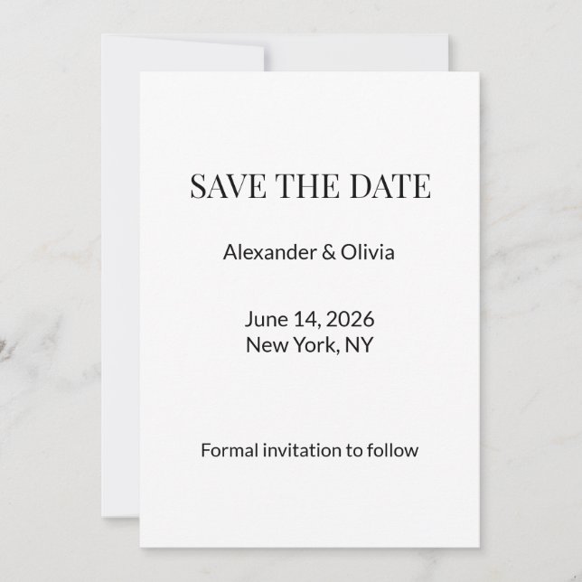 Modern minimalist Schwarz Weiß Save the Date (Vorderseite)