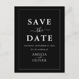 Modern minimalist schwarze und weiße Save-the-Date Postkarte