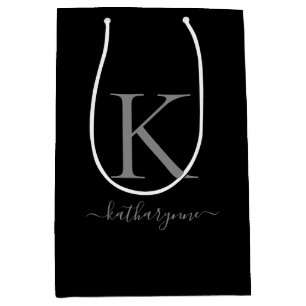 Modern minimalist schwarzes silbernes Monogramm Na Mittlere Geschenktüte