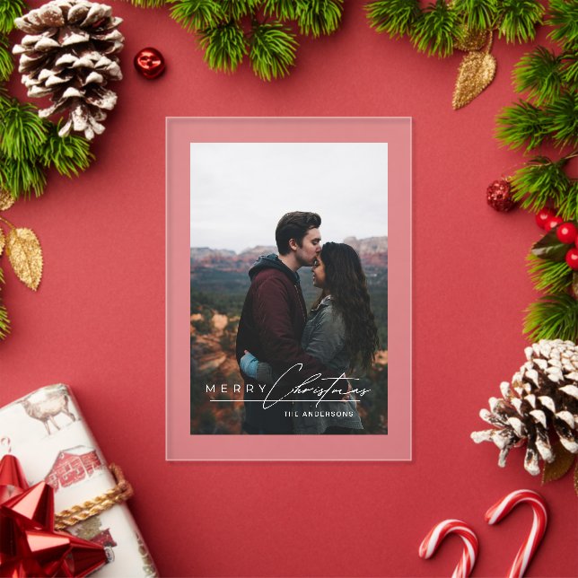 Modern Minimalist Script 1 Photo Christmas Card Acryleinladungen (Insitu (Feiertag))