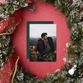 Modern Minimalist Script 1 Photo Green Christmas Folien Feiertagskarte