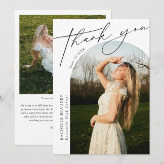 Modern Minimalist Script Graduation Photo Collage Dankeskarte