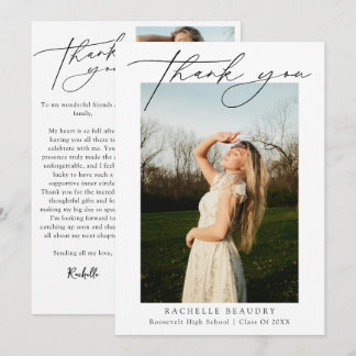 Modern Minimalist Script Graduation Photo Collage Dankeskarte