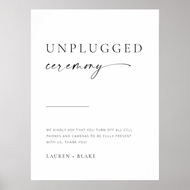 Modern Minimalist Script Unplugged Wedding Poster (Vorne)