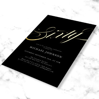 Modern Minimalist Sechzig Schwarz Gold 60. Geburts Folieneinladung