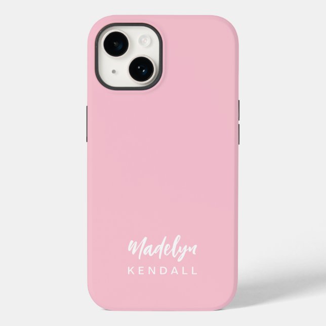 Modern Minimalist Stylish Script Cotton Candy Pink Case-Mate iPhone 14 Hülle (Rückseite)
