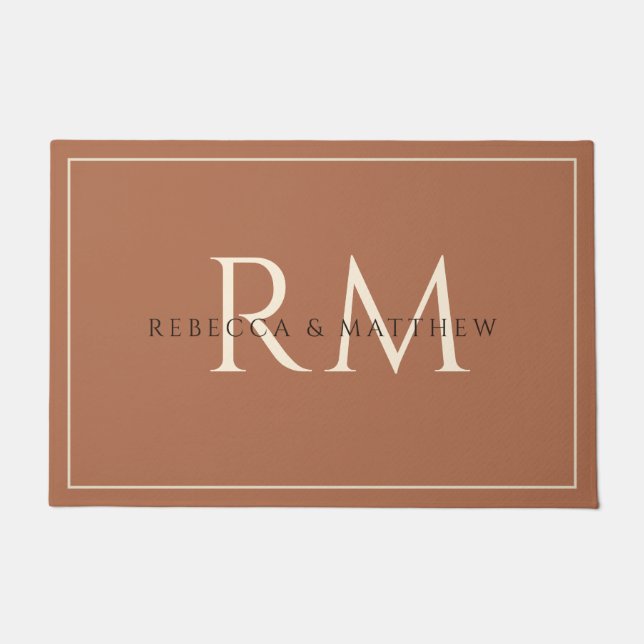Modern Minimalist Terracotta Couple Monogram Fußmatte (Vorderseite)