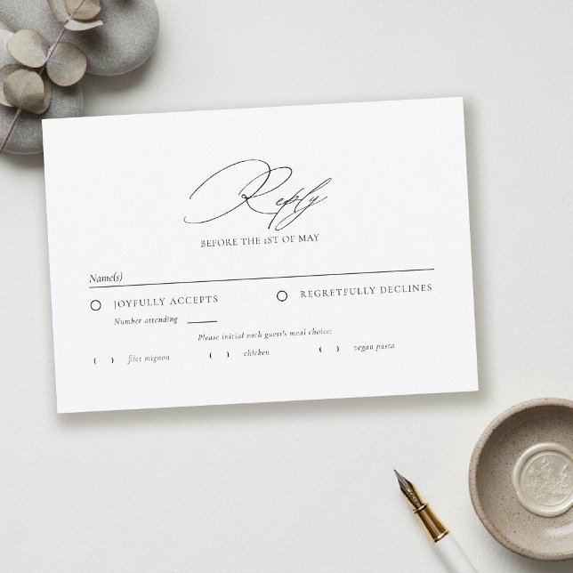 Modern Minimalist Typography Calligraphy Wedding RSVP Karte (modern minimalist wedding rsvp typography calligrahy black white city contemporary simple)