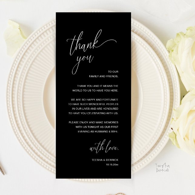 Modern Minimalist Wedding Reception Thank You Card Programm (Modern Minimalist Wedding Reception Thank You Card in Classy Black and White)