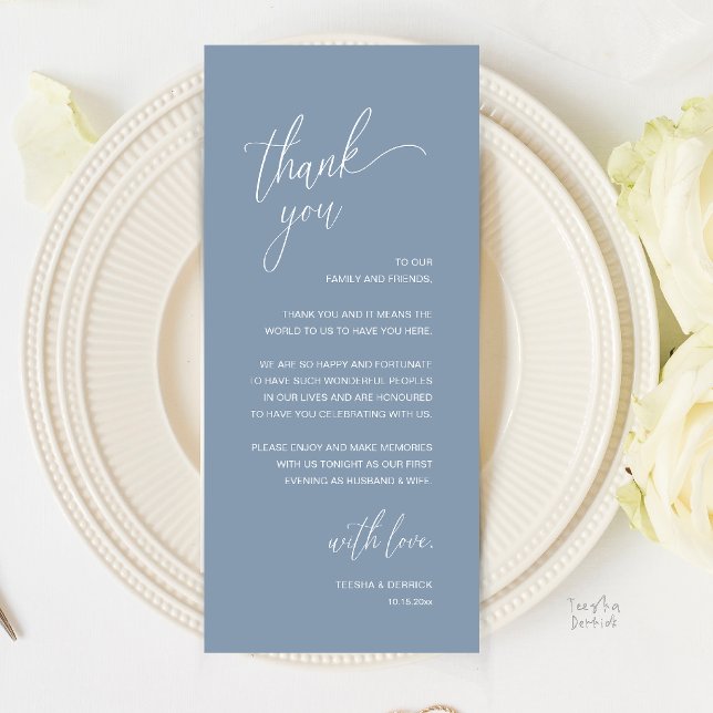 Modern Minimalist Wedding Reception Thank You Card Programm (Modern Minimalist Wedding Reception Thank You Card in Classy Dusty Blue)