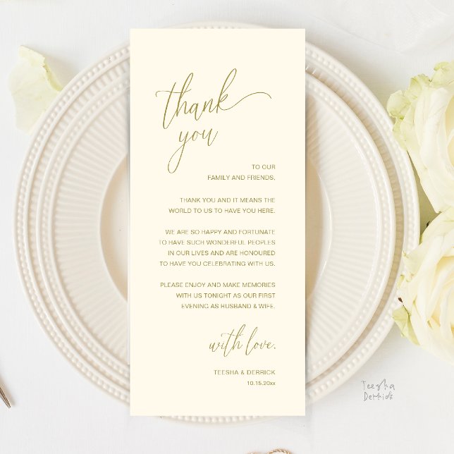Modern Minimalist Wedding Reception Thank You Card Programm (Modern Minimalist Wedding Reception Thank You Card in Classy Yellow Gold)