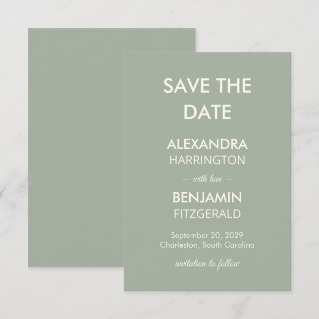 Modern Minimalist Wedding | Sage Green Timeless  Save The Date (Vorne/Hinten)