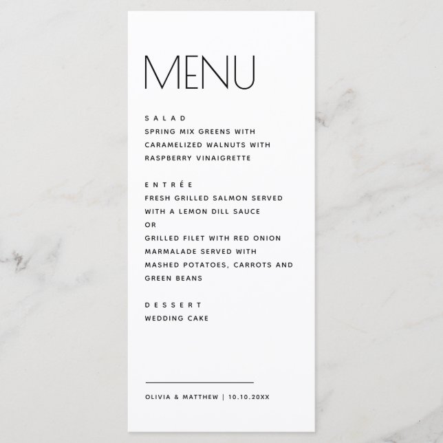 Modern Minimalist Wedding. Simple Clean Typography Menükarte (Vorderseite)