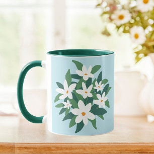 Modern minimalist weiße Jasmin-Blüten auf Blau Tasse