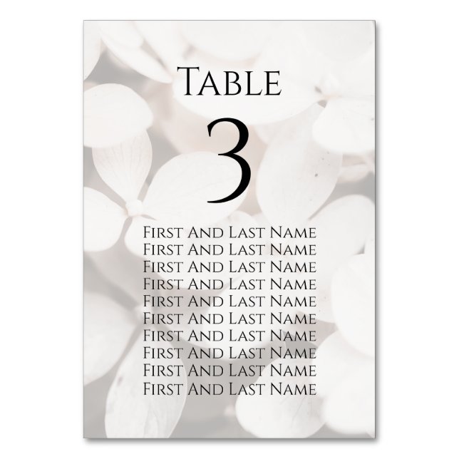 Modern Minimalist White Floral Seating Chart Card Tischnummer (Vorderseite)
