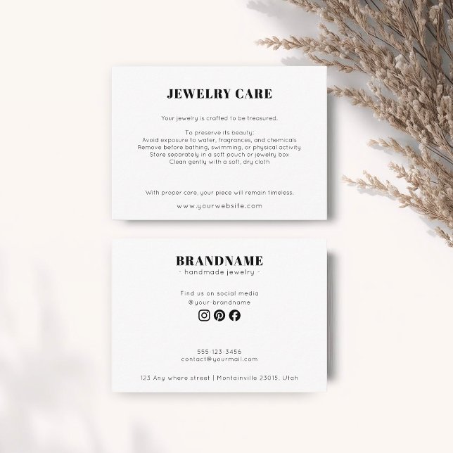 Modern Minimalist White Jewelry Care Insert Card (Von Creator hochgeladen)