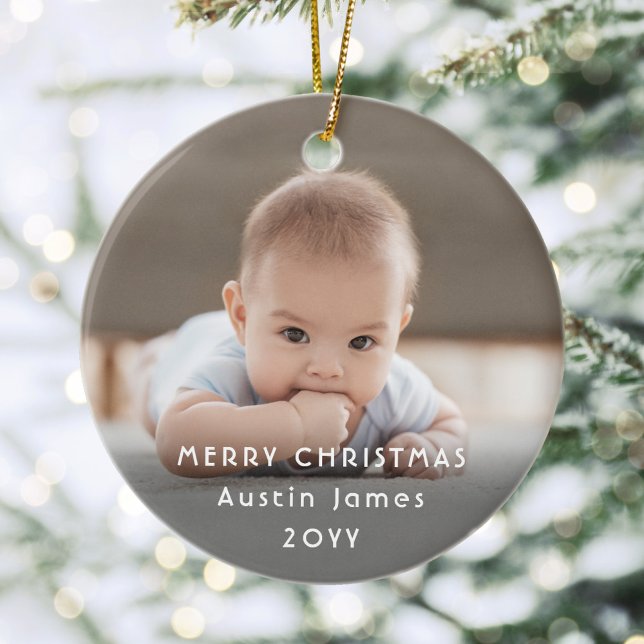 Modern Minimalist White Typography Overlay 2 Photo Keramik Ornament (Von Creator hochgeladen)