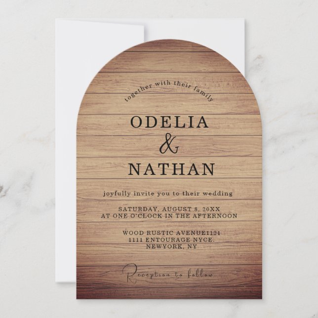 Modern Minimalist Wooden Texture Wedding Einladung (Vorderseite)