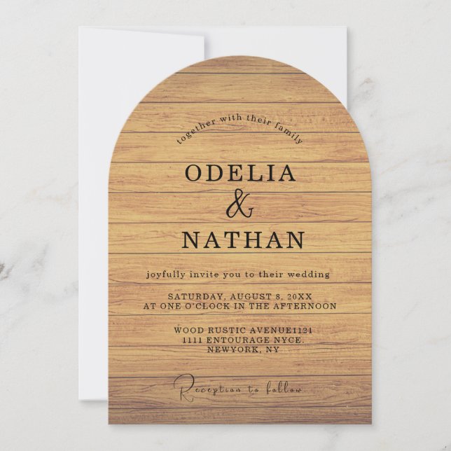 Modern Minimalist Wooden Texture Wedding Einladung (Vorderseite)