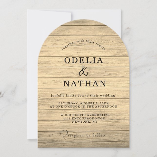 Modern Minimalist Wooden Texture Wedding Einladung (Vorderseite)