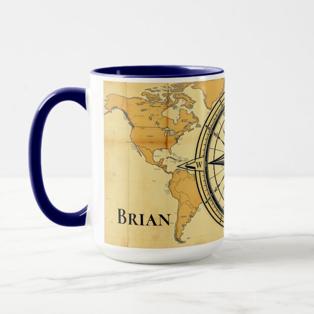 Modern Minimalist World Map Compass Travel Aesthet Tasse (Links)