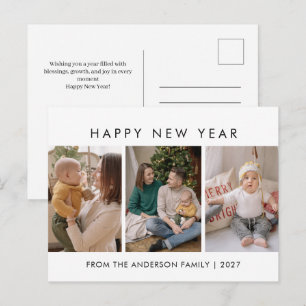 Modern minimaliste 3-Foto-Collage Neujahr Feiertagspostkarte